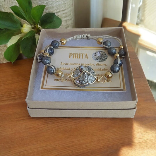 Pulsera Pirita con Piedra de Pirita en Bruto engastado en alambre  