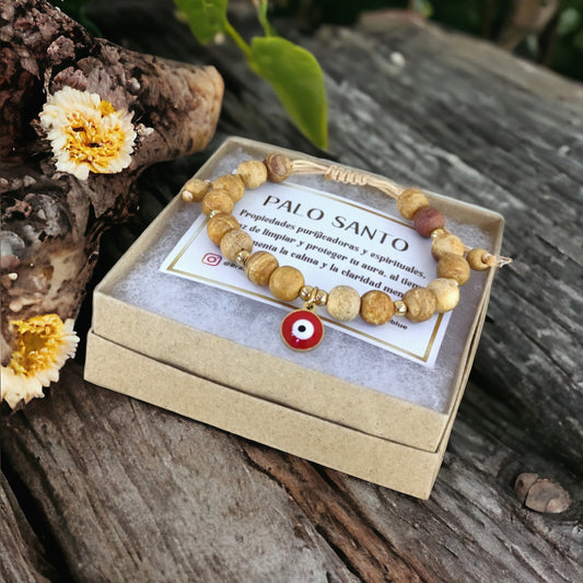 Pulsera Palo Santo Aromática con ojo turco - Energía positiva y protección espiritual